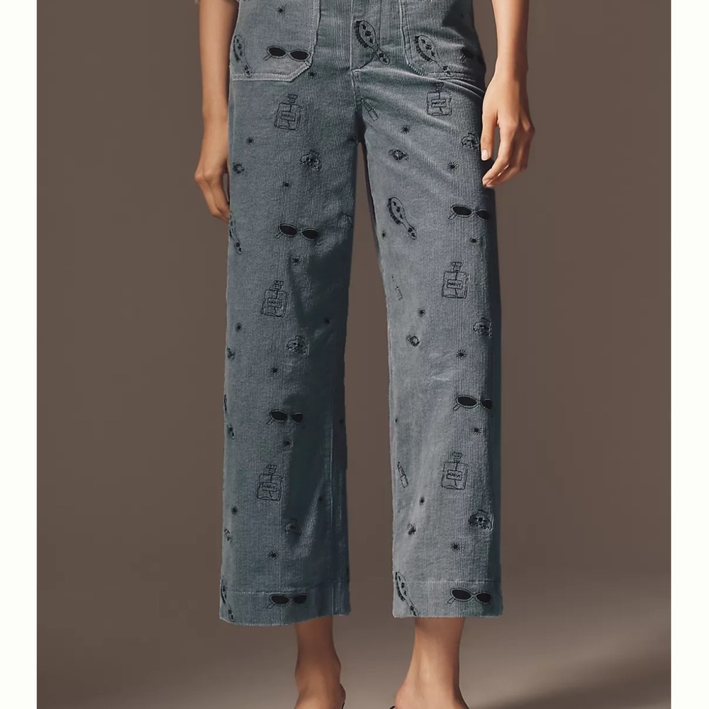 Anthropologie Maeve Colette crop wide-leg corduroy embroidered pants - Picture 2 of 12